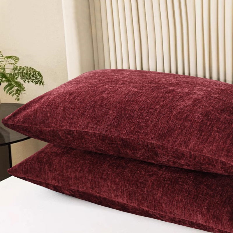 CaliTime Throw Pillow Covers Decorative 20 X 26 Inches Pack of 2 Cozy Chenille Standard Pillow Shams Cases for Couch Sofa Bed Living Room Home Burgundy - Image 3